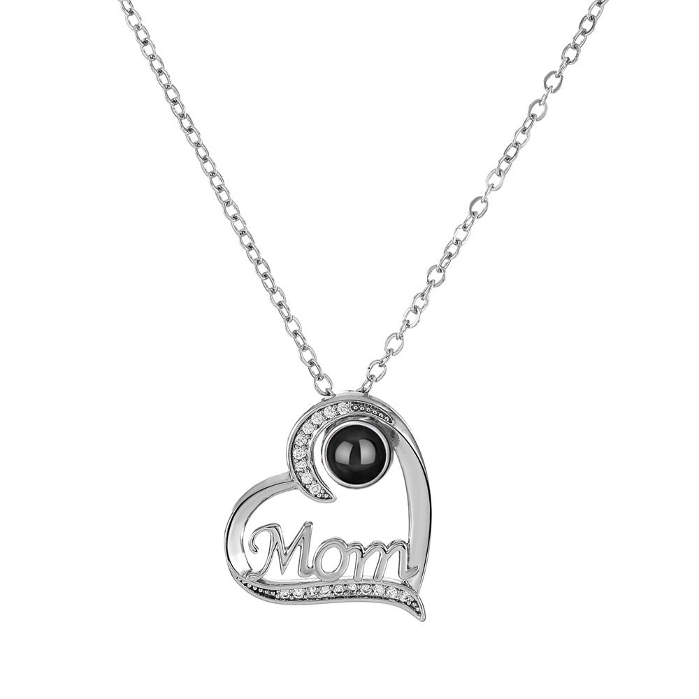 Mother's Day 925 Silver  Hollowed Out "Mom" Letter Photo Projection Necklace Customization