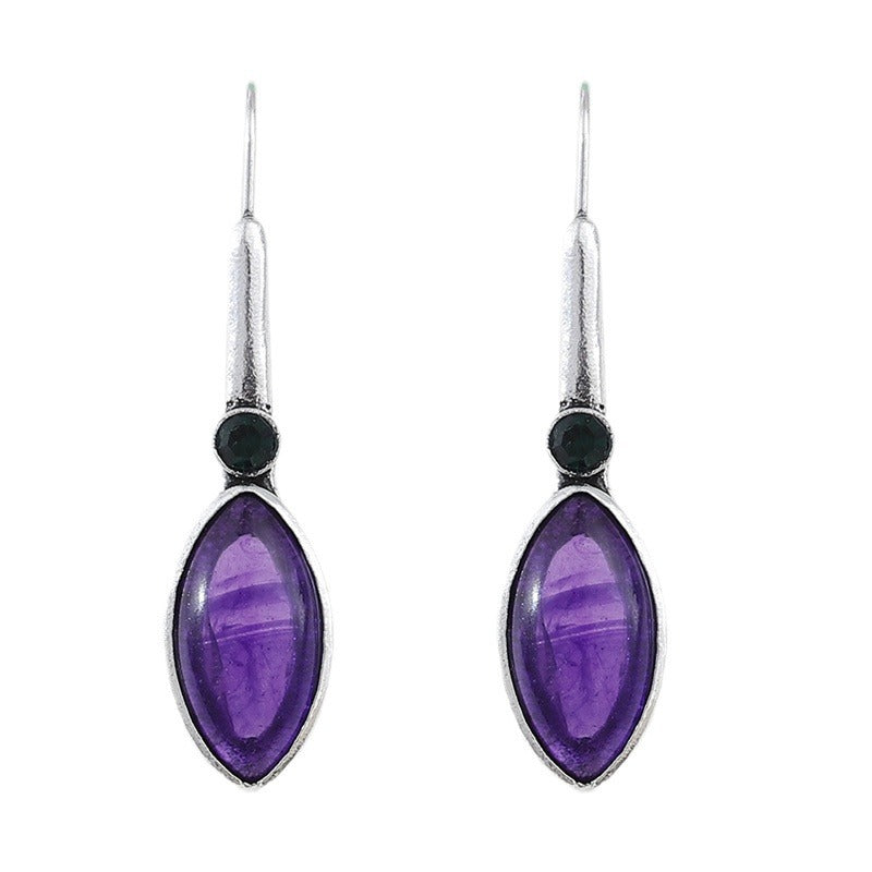 Purple retro simple inlaid gemstone drop drop earrings