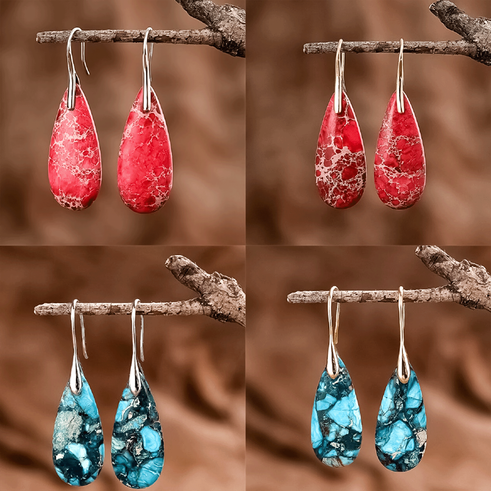 Natural stone emperor stone earrings colorful high-grade vintage drop-shaped earrings