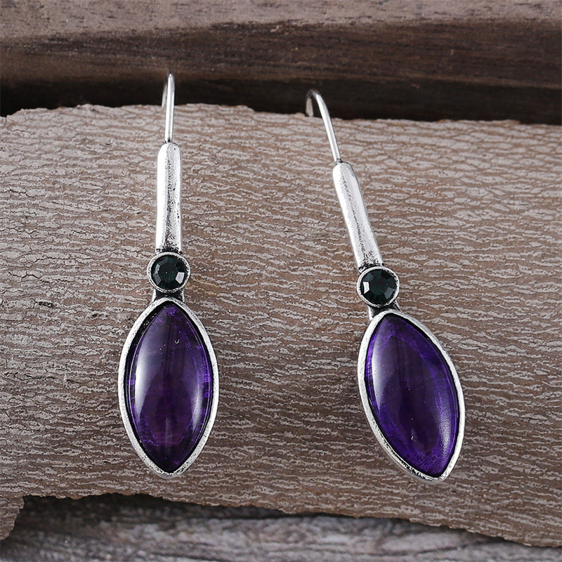 Purple retro simple inlaid gemstone drop drop earrings