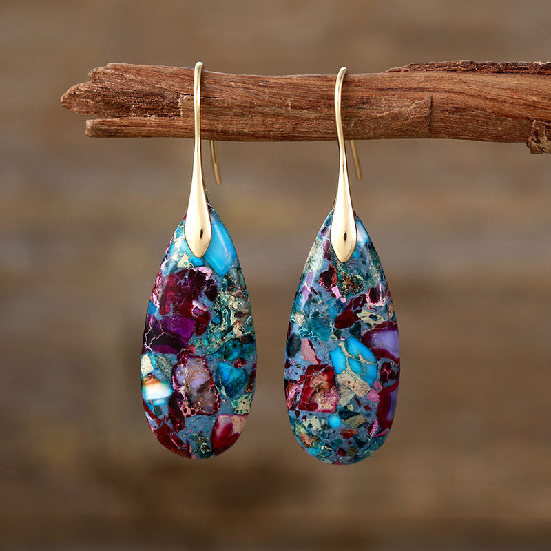 Bohemian natural stone sub-imperial stone drop earrings