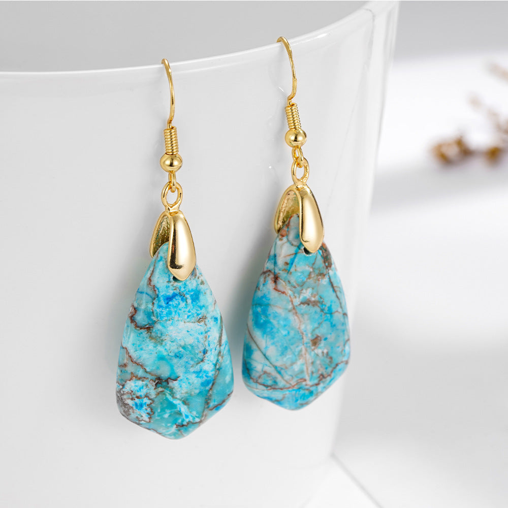 Bohemian ethnic style high-end lake blue light luxury earrings