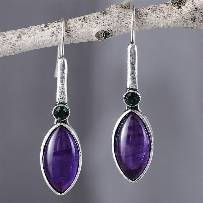 Purple retro simple inlaid gemstone drop drop earrings