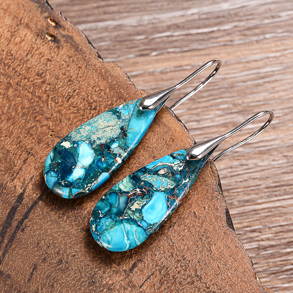 Natural stone emperor stone earrings colorful high-grade vintage drop-shaped earrings