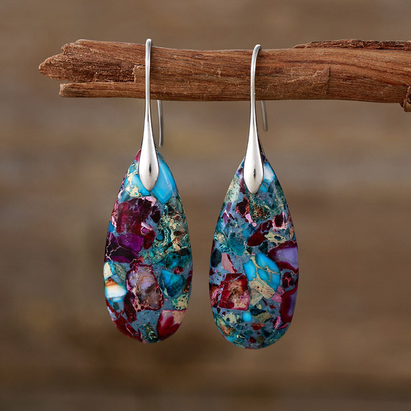 Bohemian natural stone sub-imperial stone drop earrings