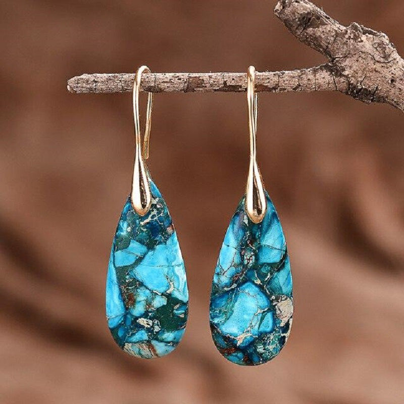 Natural stone emperor stone earrings colorful high-grade vintage drop-shaped earrings