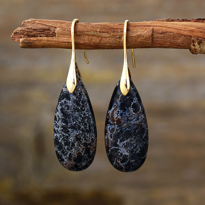 Bohemian natural stone sub-imperial stone drop earrings