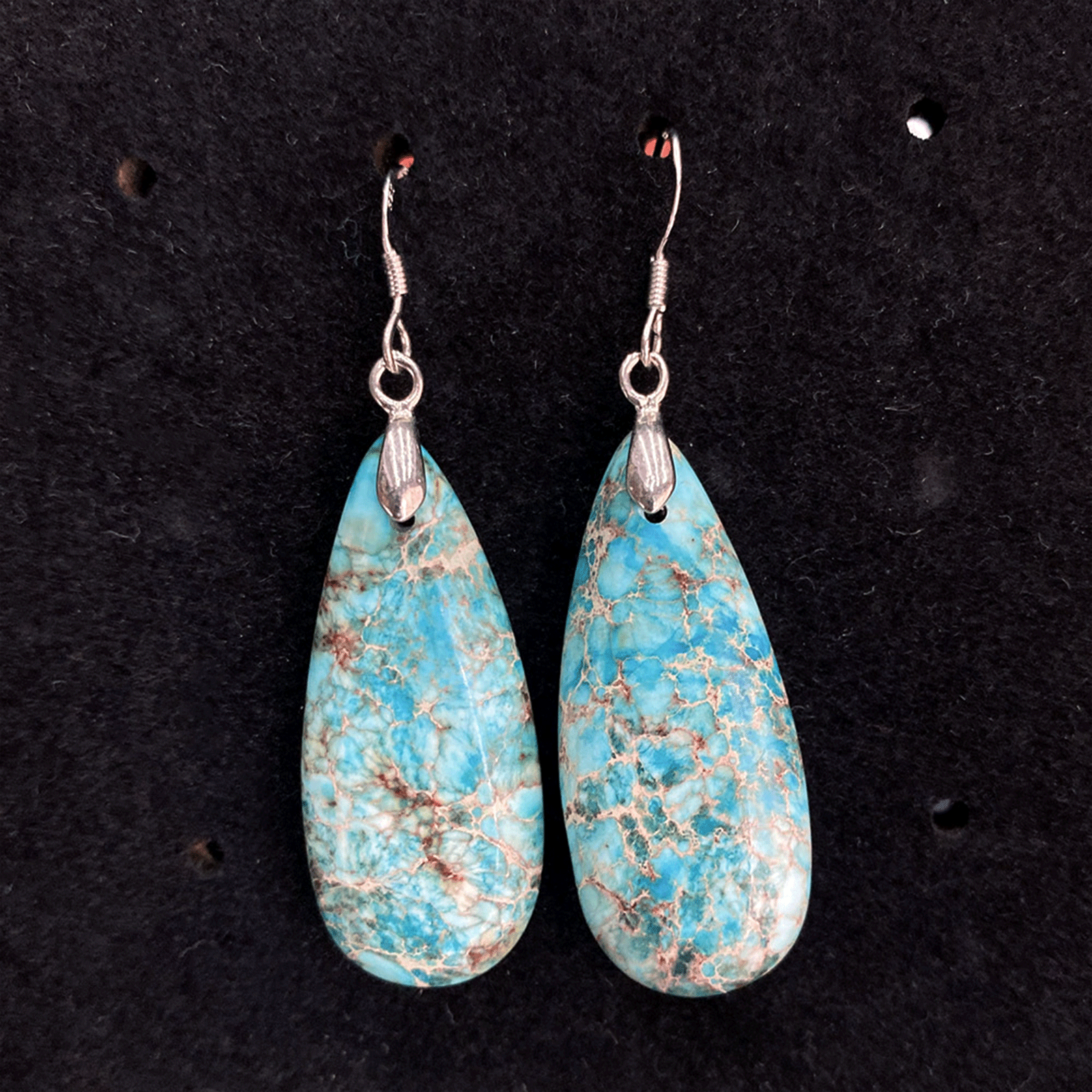 Natural stone turquoise earrings drop-shaped pendant