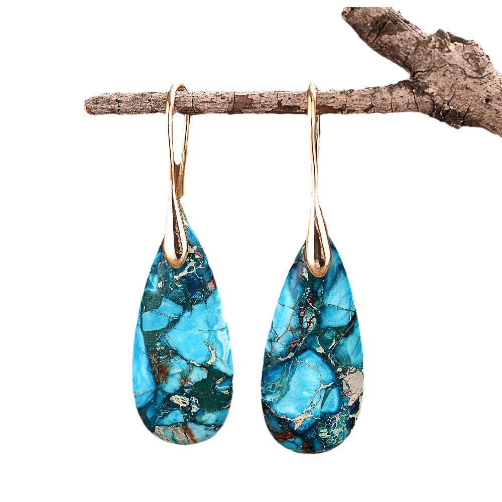 Natural stone emperor stone earrings colorful high-grade vintage drop-shaped earrings