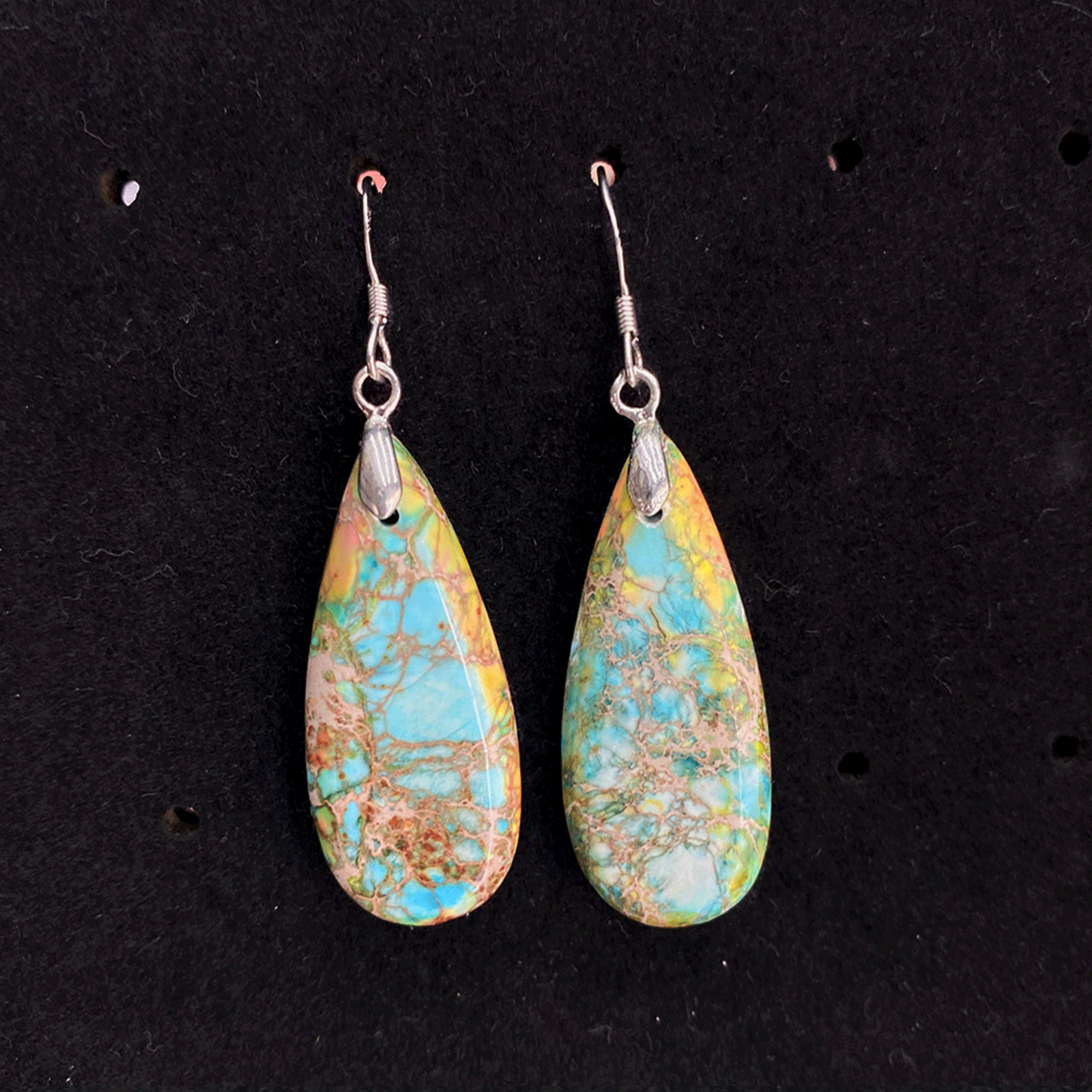 Natural stone turquoise earrings drop-shaped pendant