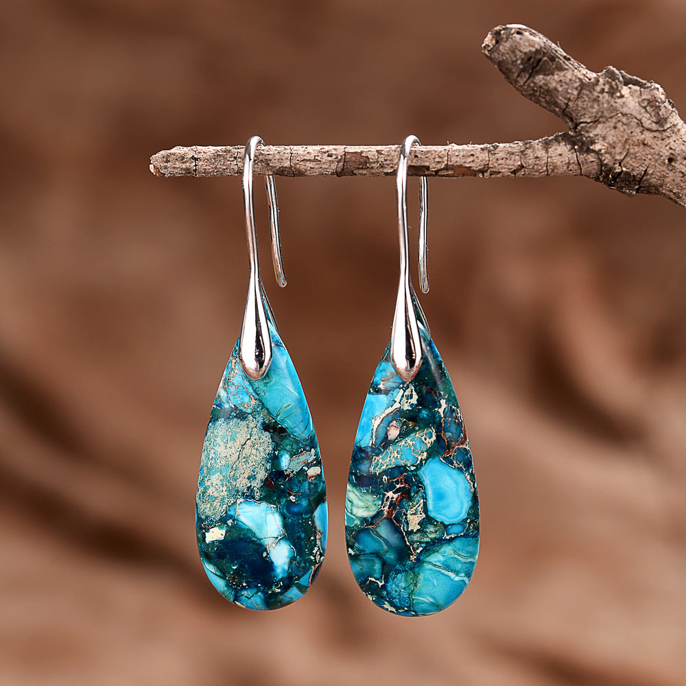 Natural stone emperor stone earrings colorful high-grade vintage drop-shaped earrings