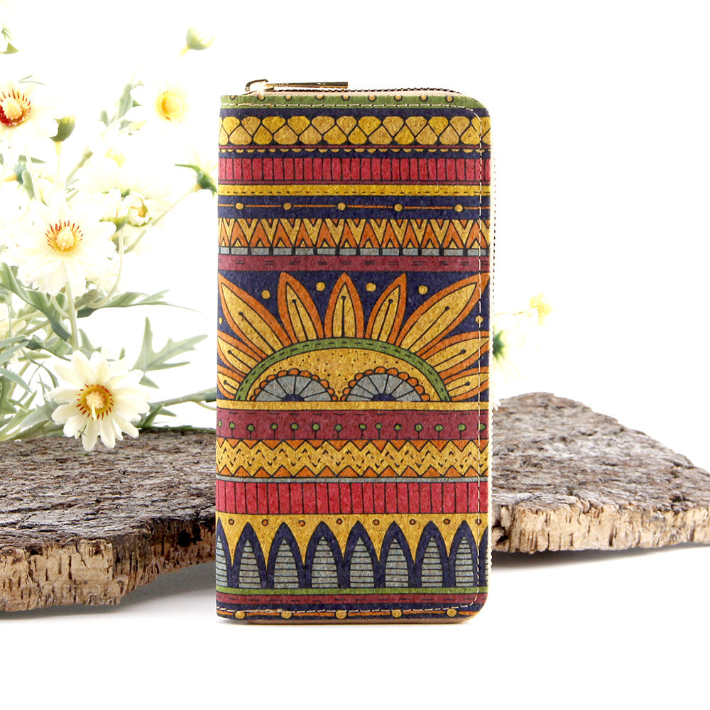 Multicolor retro geometric pattern zipper closure tri-fold clutchwalletwrist bagcard holder