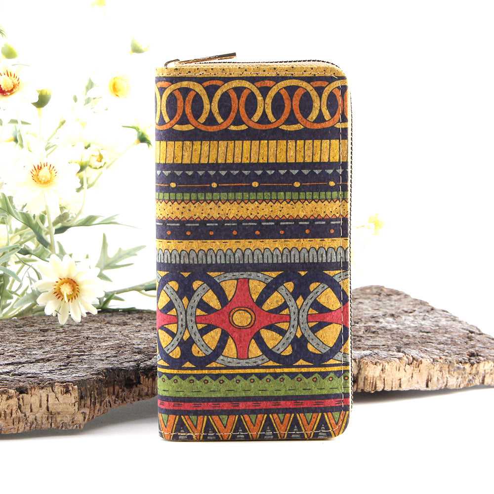 Multicolor retro geometric pattern zipper closure tri-fold clutchwalletwrist bagcard holder