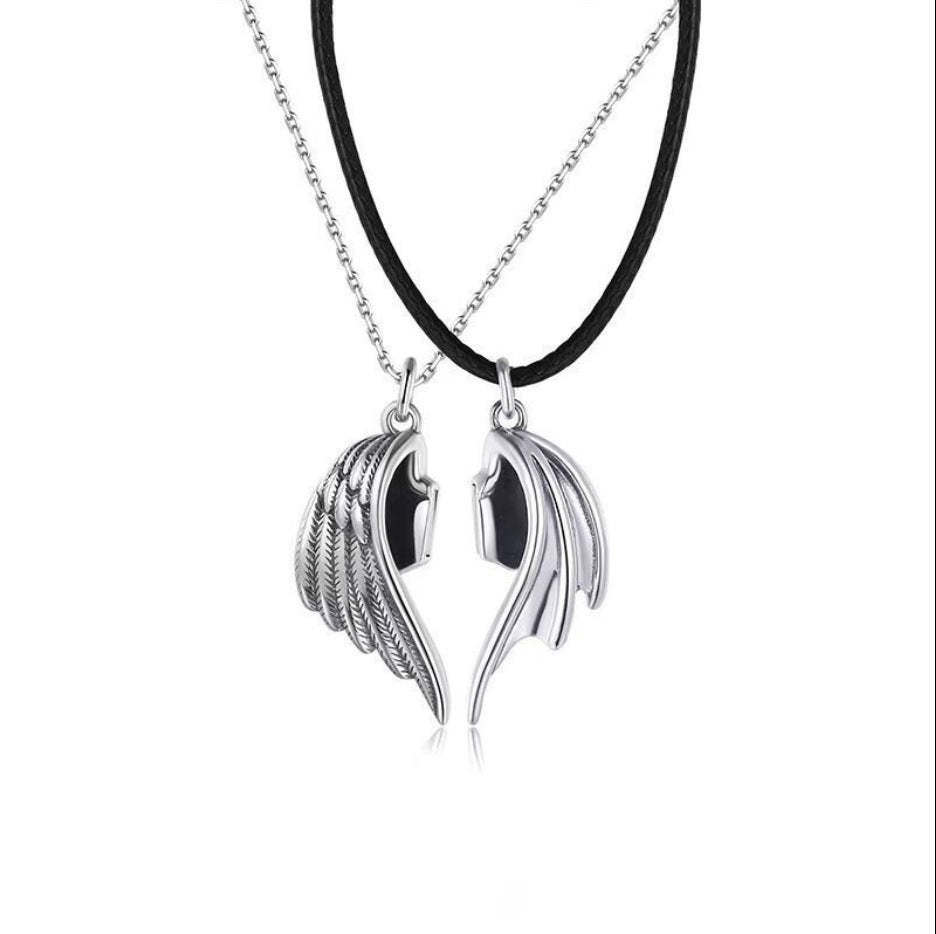 Devil and angel couple necklace