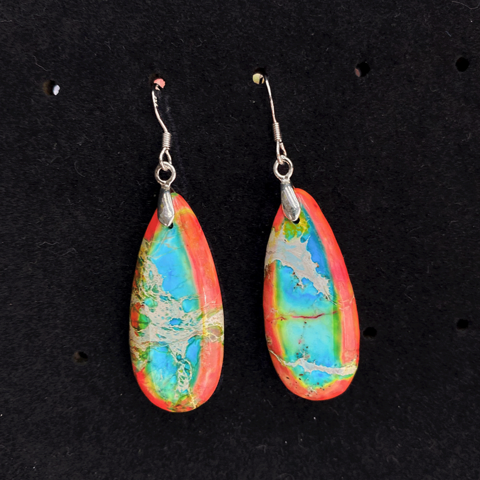 Natural stone turquoise earrings drop-shaped pendant