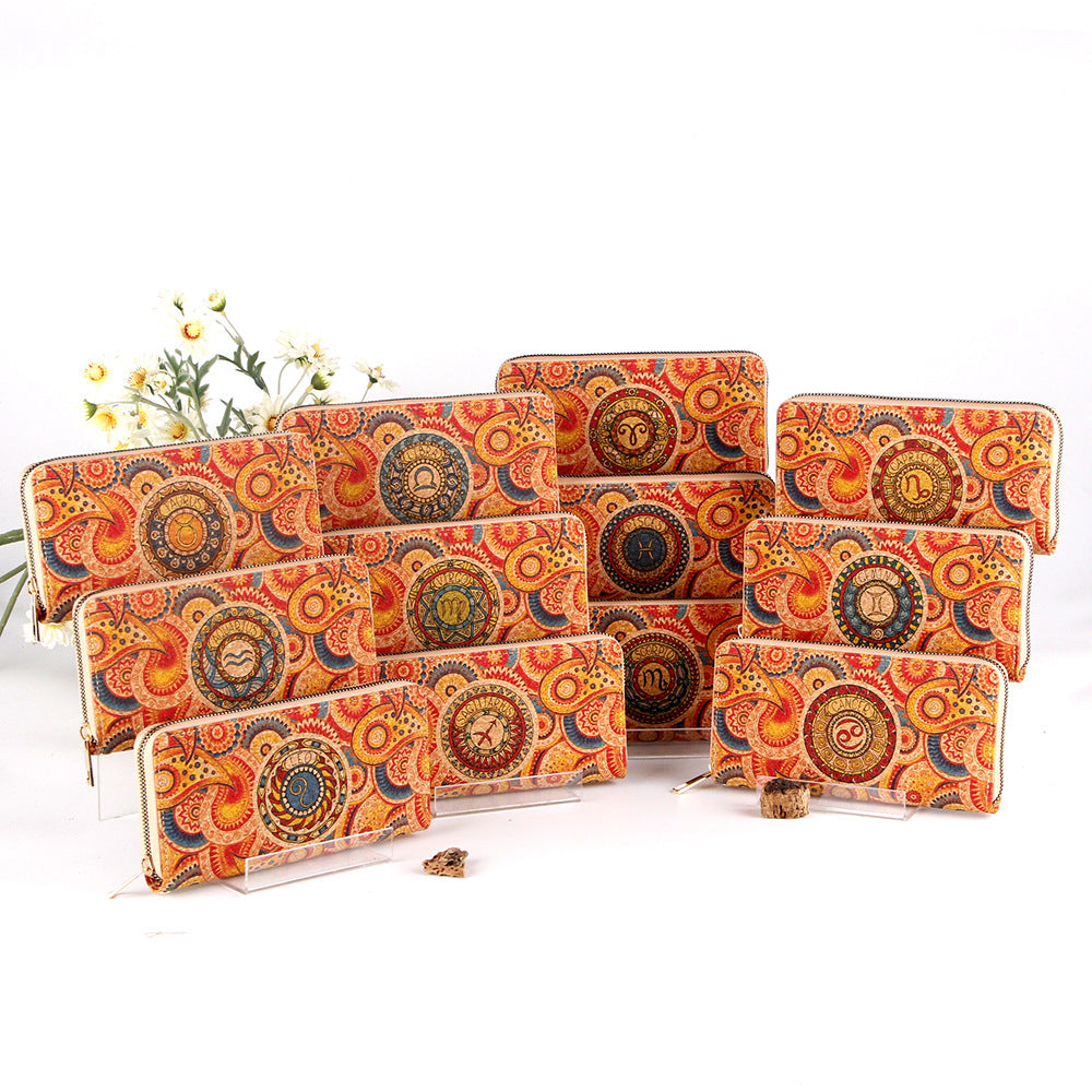 Astro collection by Alida - Long cork wallet with motif of ancient zodiac signs