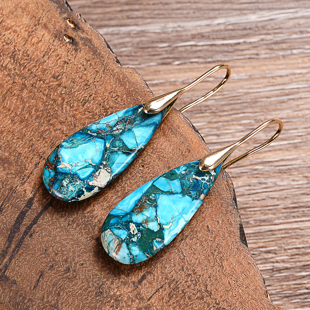 Natural stone emperor stone earrings colorful high-grade vintage drop-shaped earrings