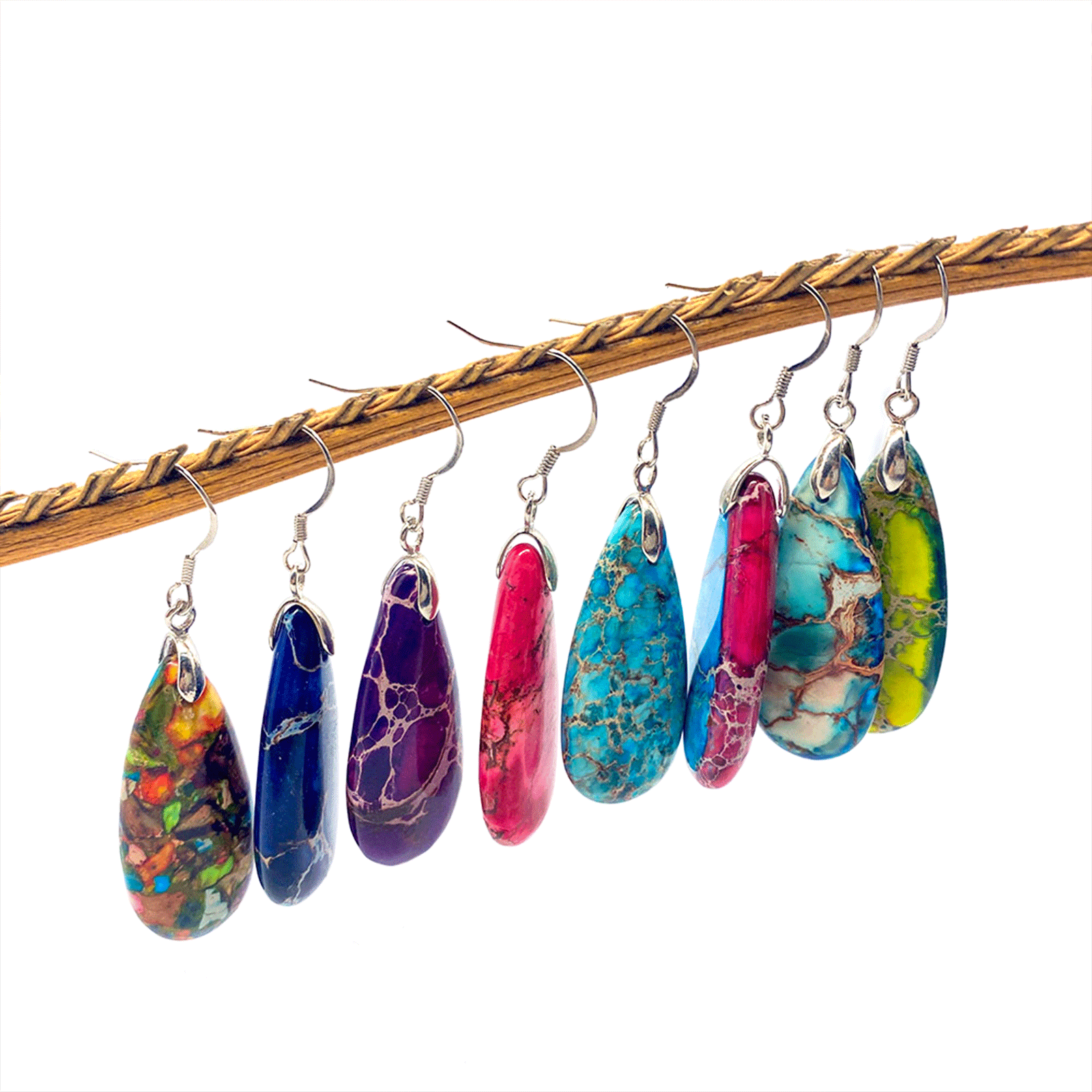 Natural stone turquoise earrings drop-shaped pendant