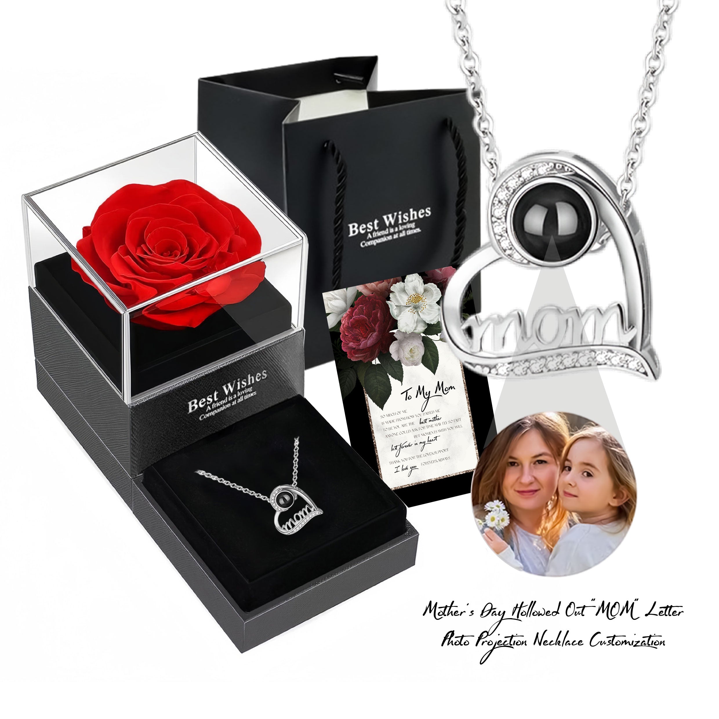 Mother's Day 925 Silver  Hollowed Out "Mom" Letter Photo Projection Necklace Customization