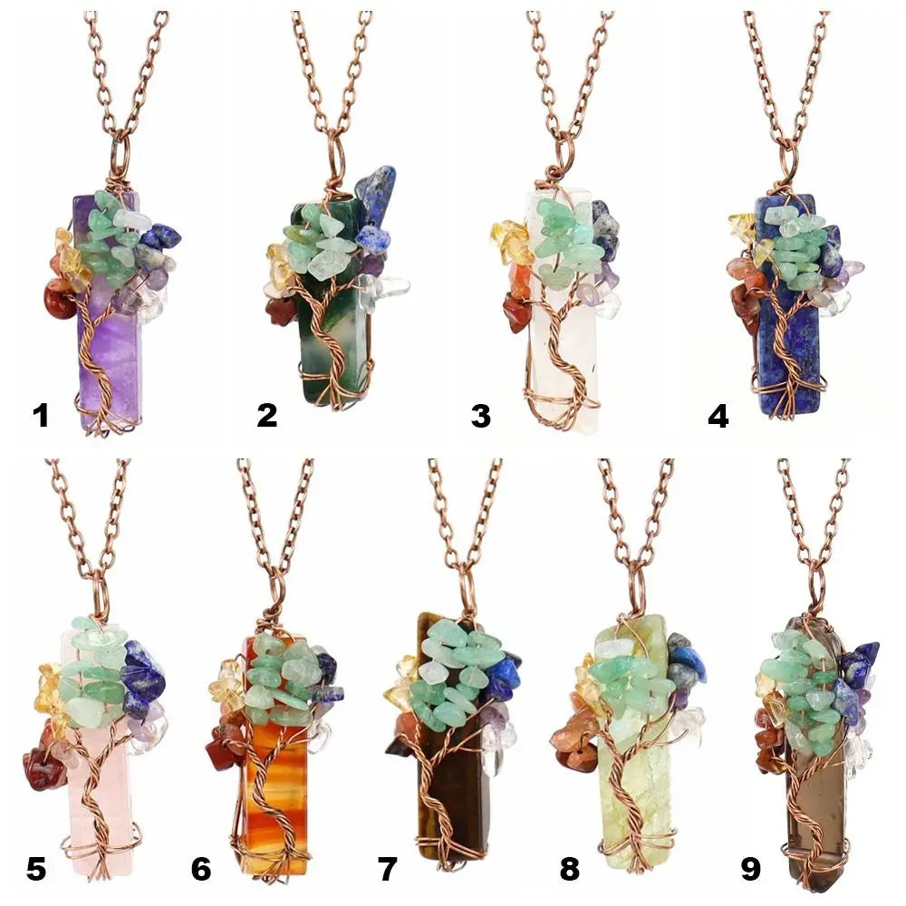 Natural stone irregular winding gravel tree of life pendant necklace