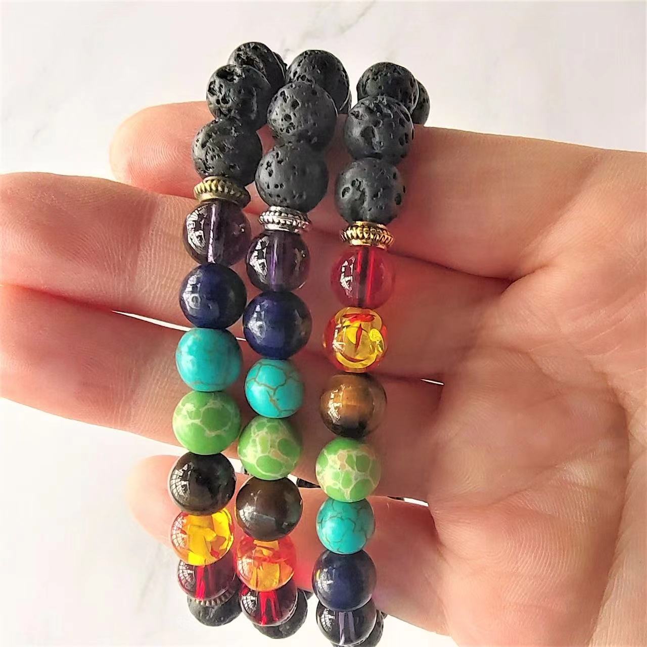 Colorful natural stone crystal anxiety relief mandala yoga meditation bracelet