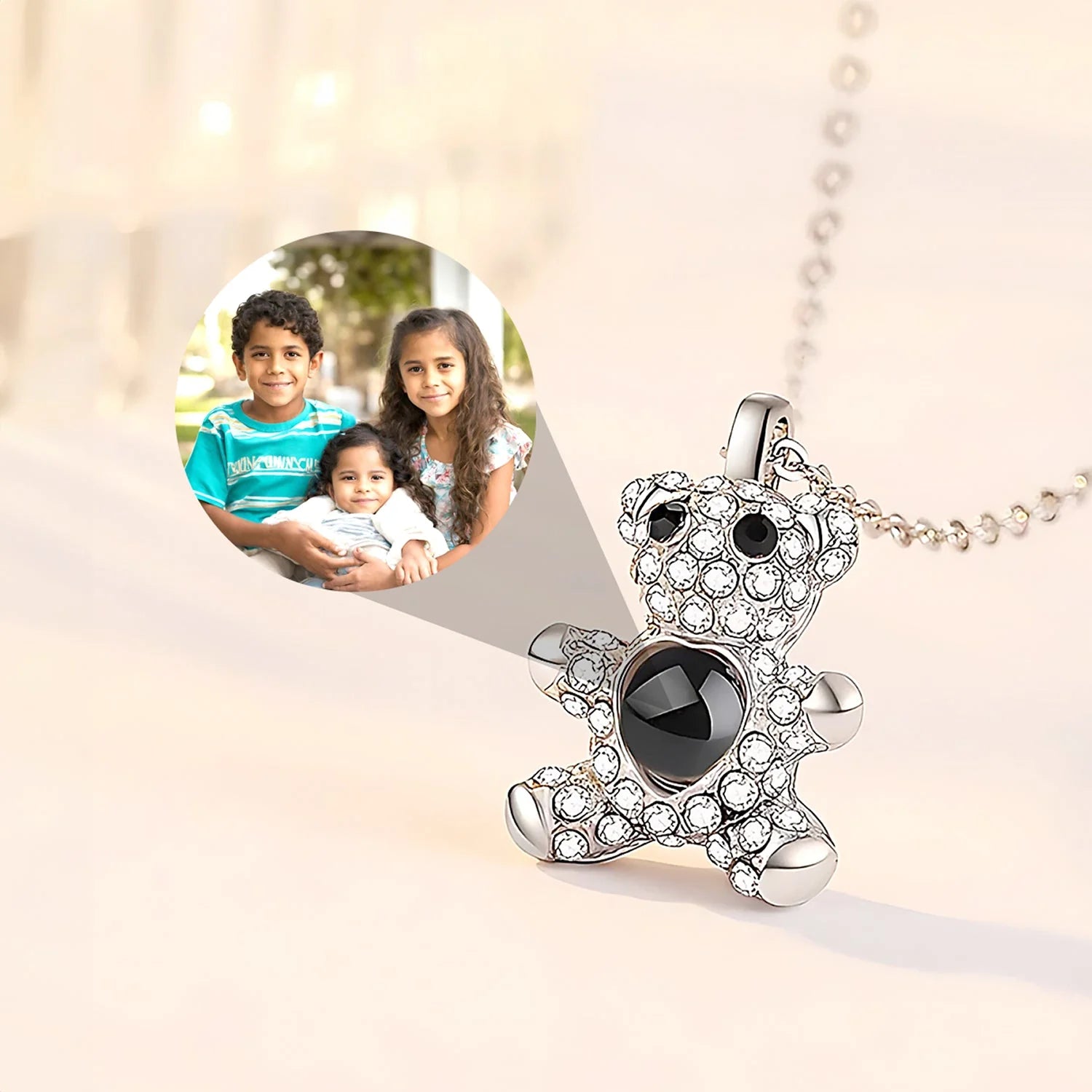 Teddy bear photo projection necklace for girls