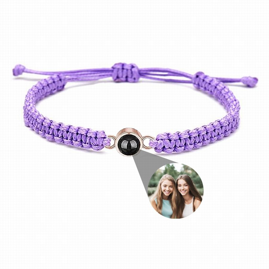 Photo projection bracelet braided with 925s circle charm