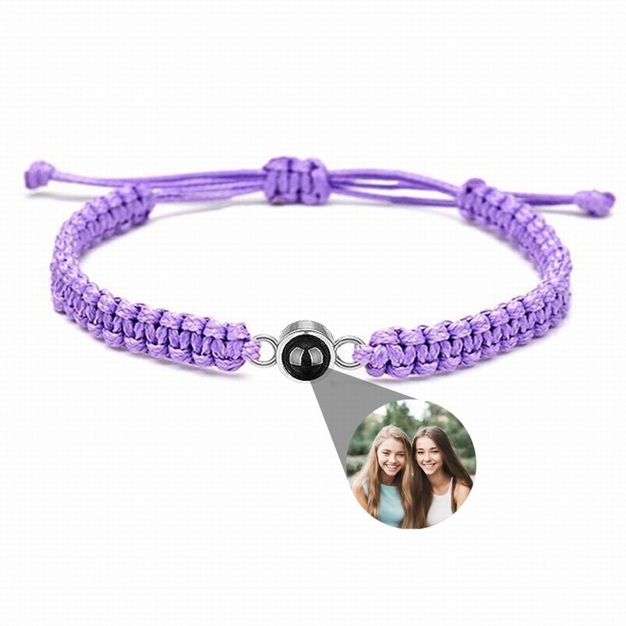 Photo projection bracelet braided with 925s circle charm