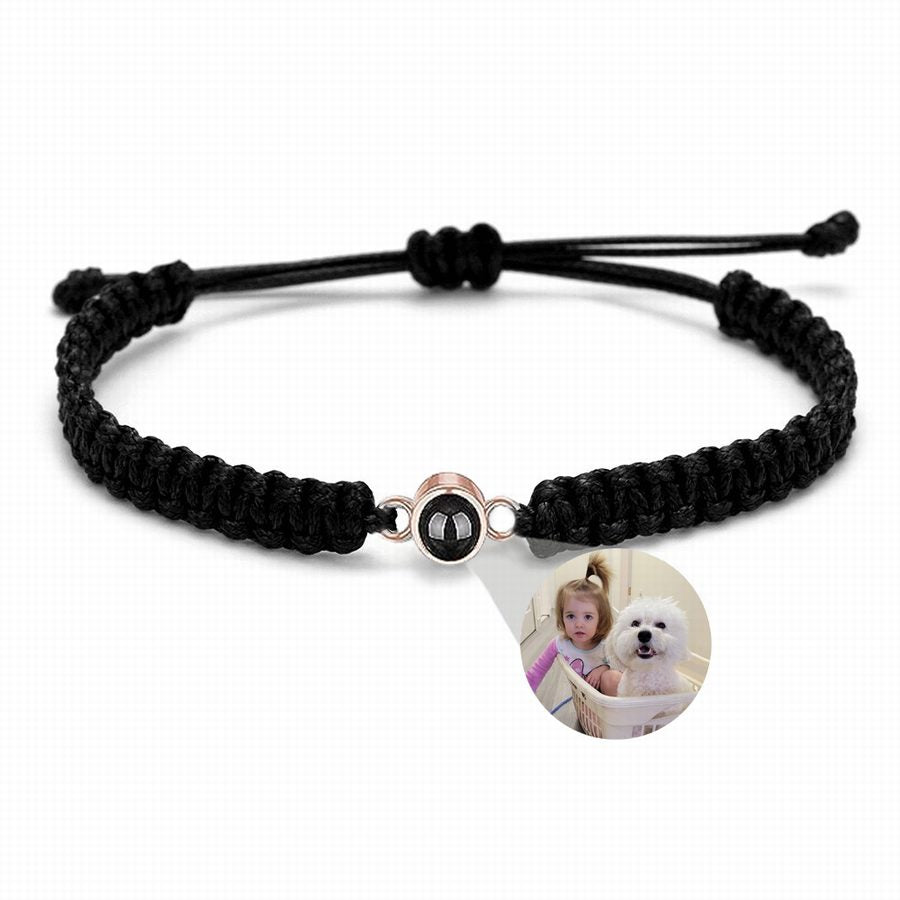 Photo projection bracelet braided with 925s circle charm