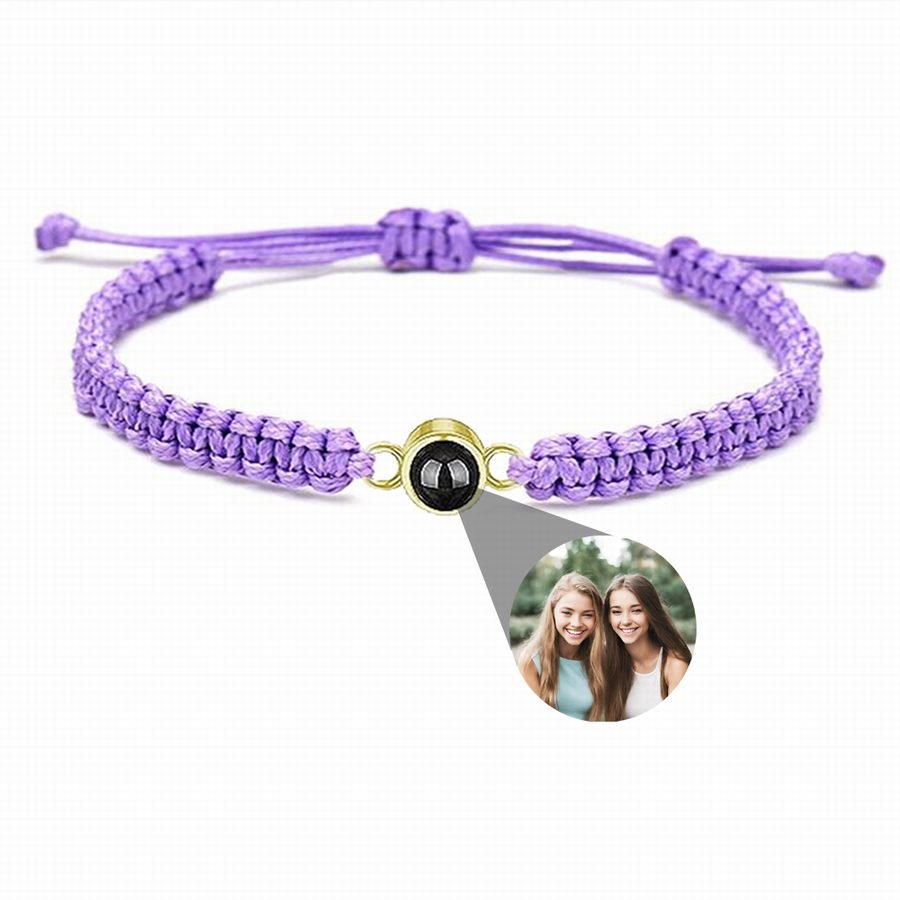 Photo projection bracelet braided with 925s circle charm