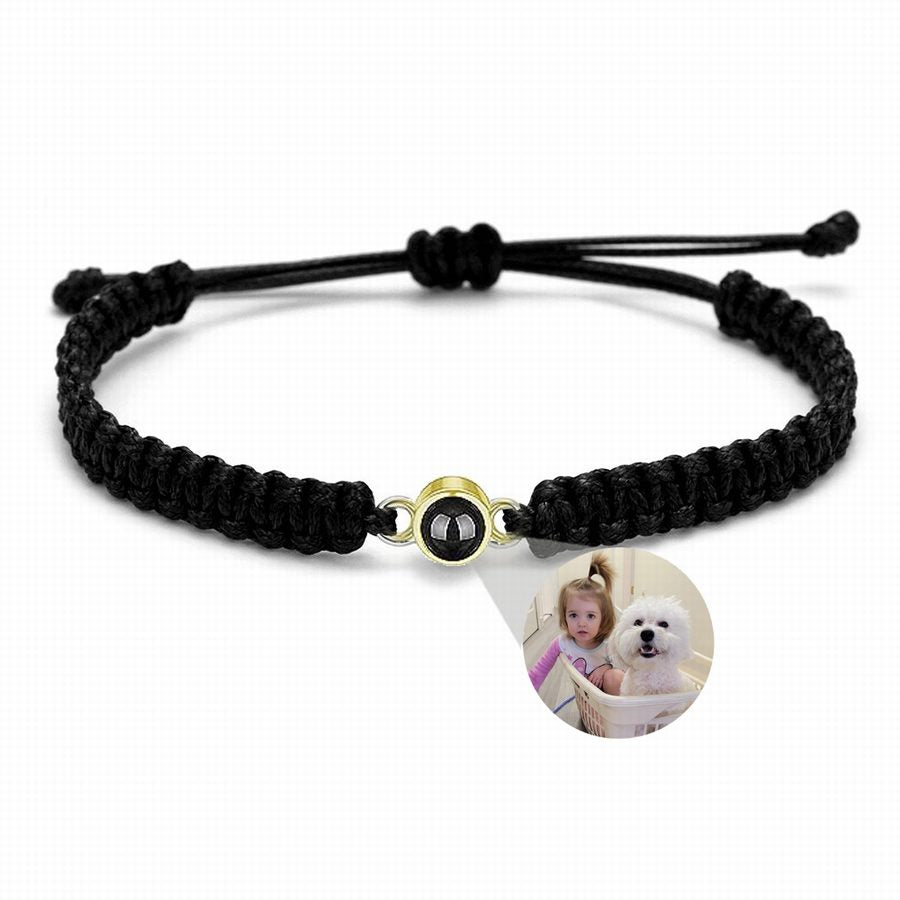 Photo projection bracelet braided with 925s circle charm