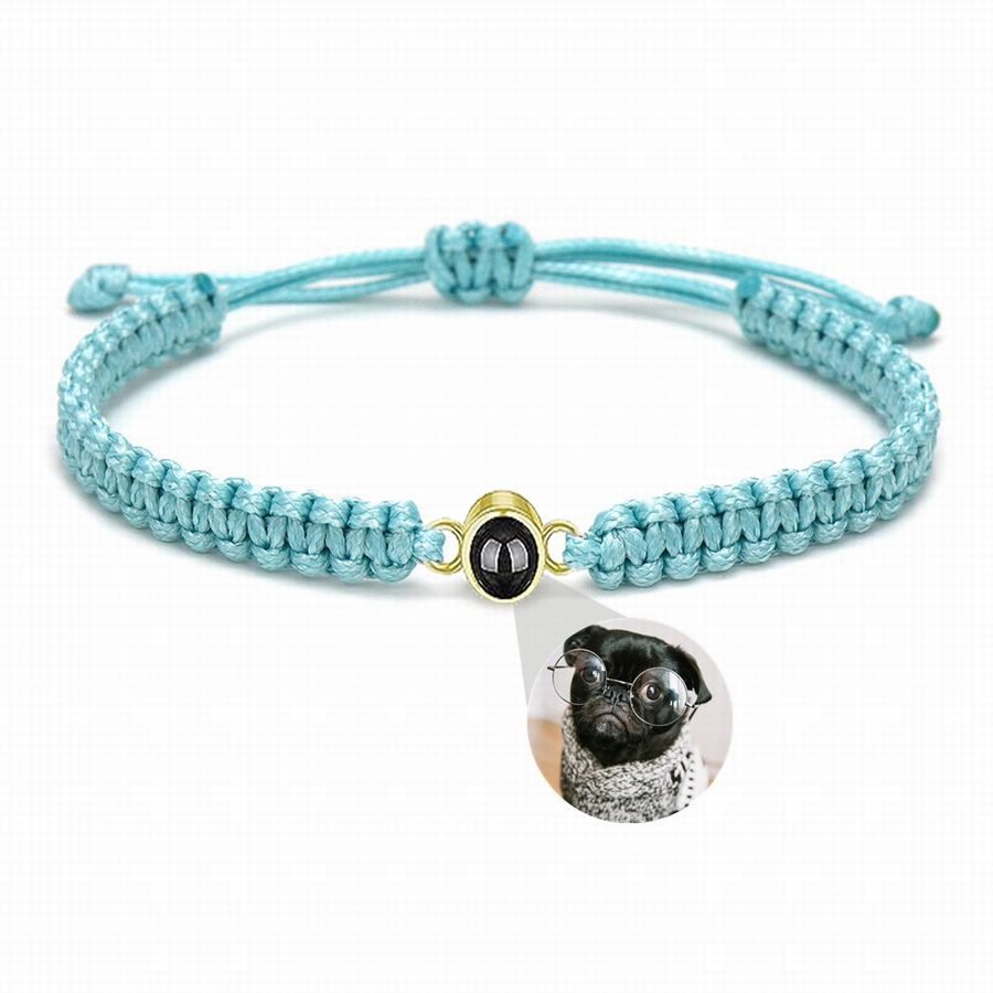 Photo projection bracelet braided with 925s circle charm