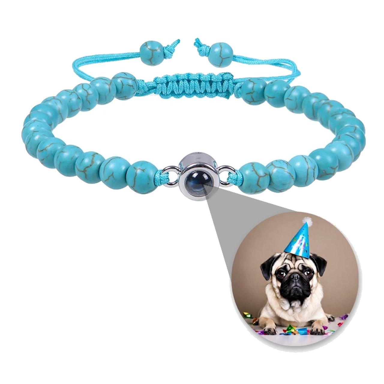 Photo projection bracelet with stone beads and circle charm