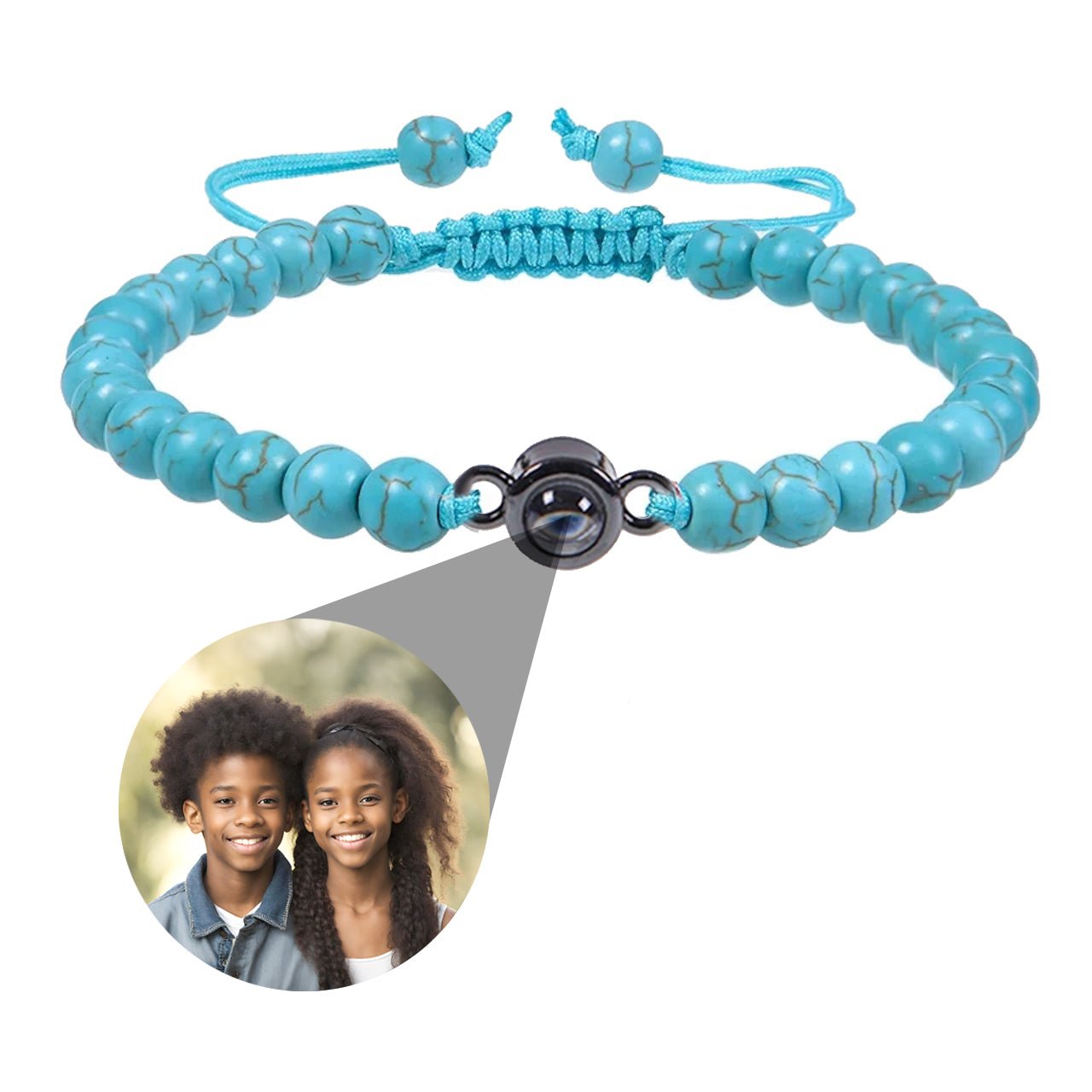 Photo projection bracelet with stone beads and circle charm