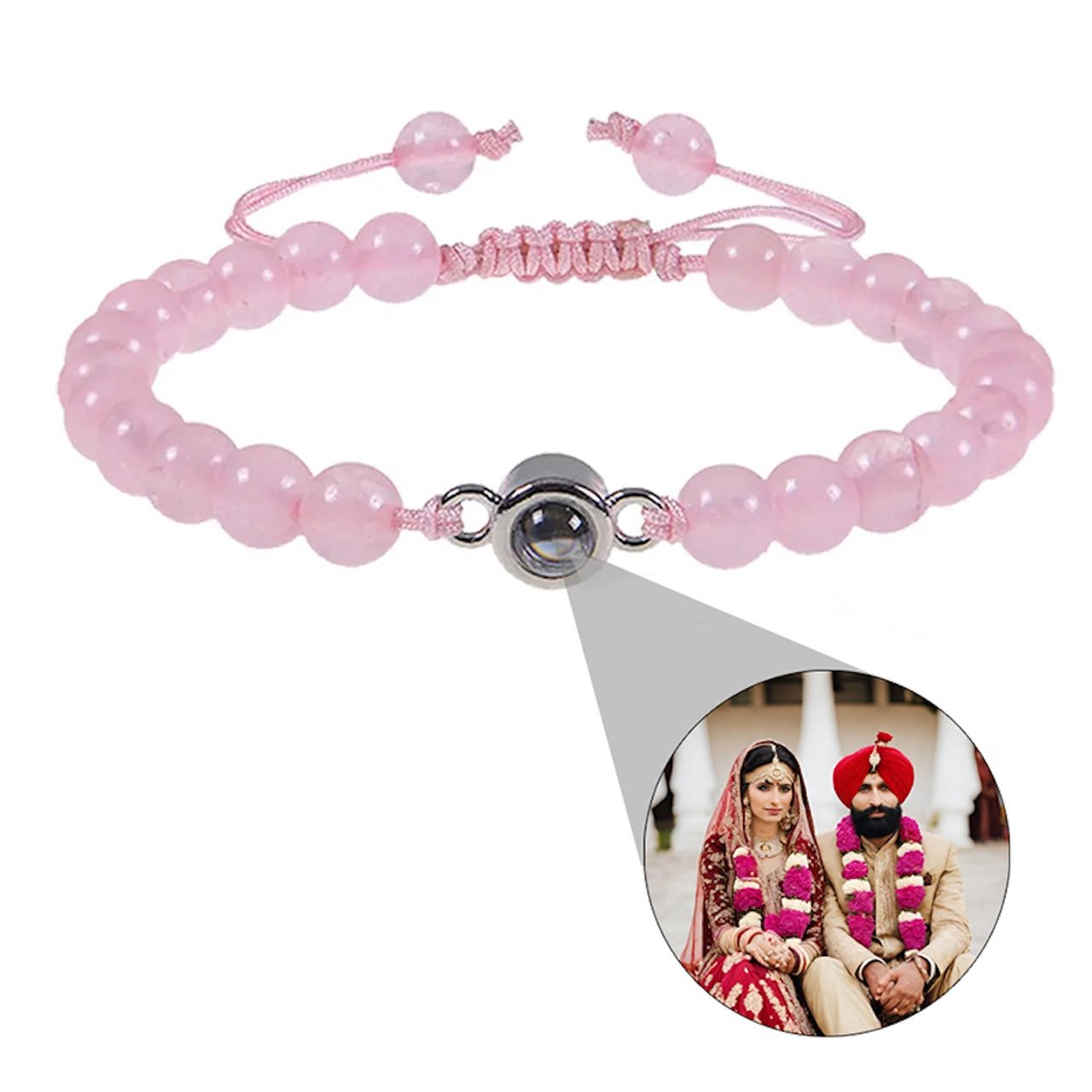 Photo projection bracelet with stone beads and circle charm