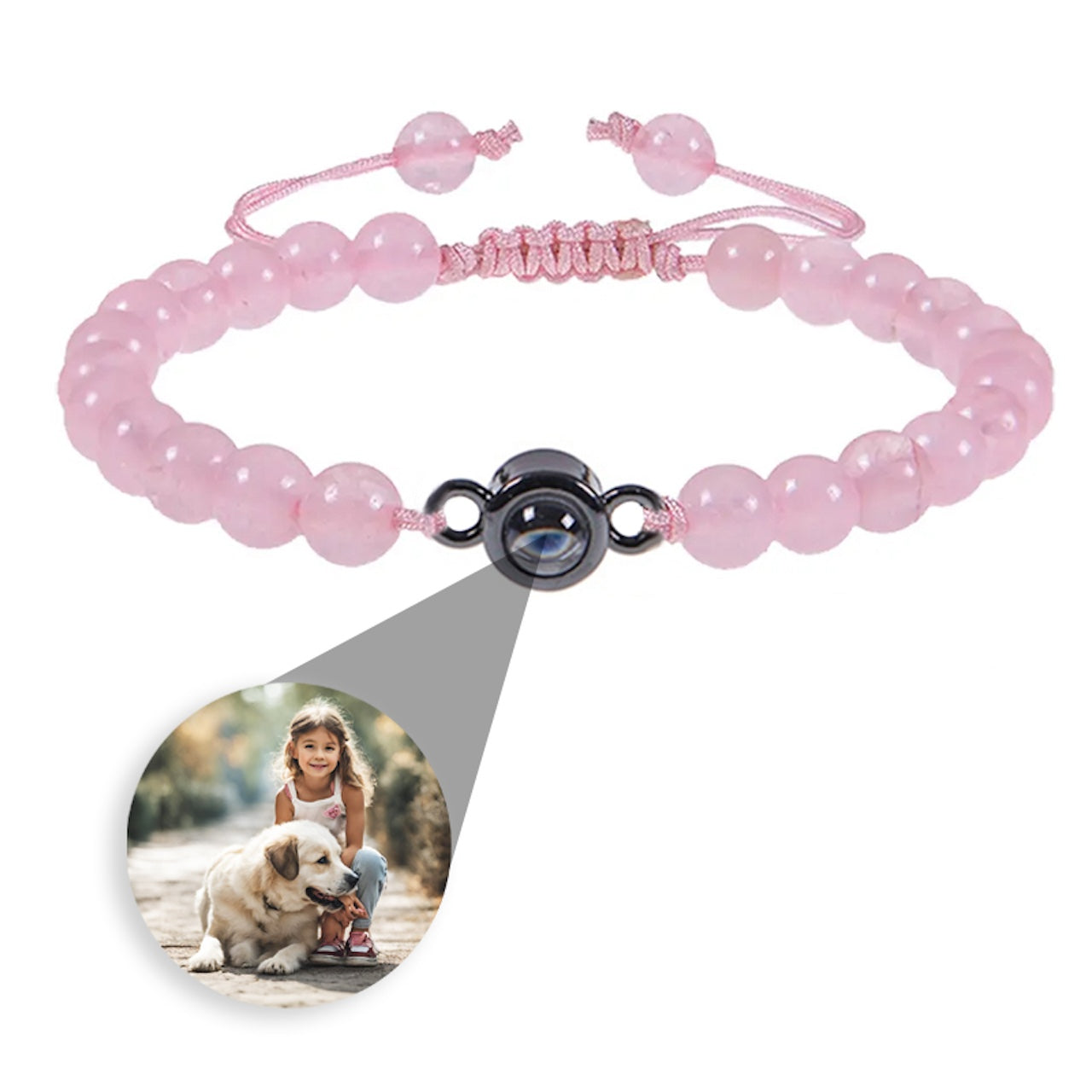 Photo projection bracelet with stone beads and circle charm