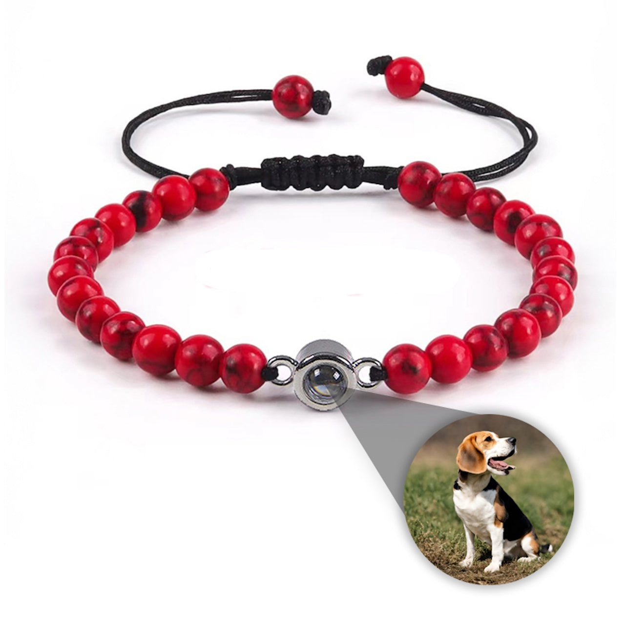 Photo projection bracelet with stone beads and circle charm