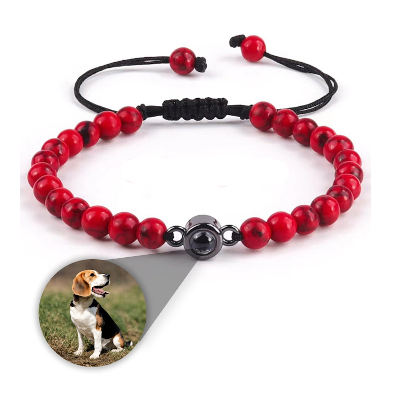 Photo projection bracelet with stone beads and circle charm