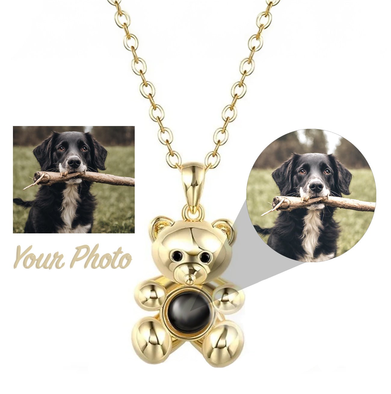 Teddy bear photo projection necklace with your photo