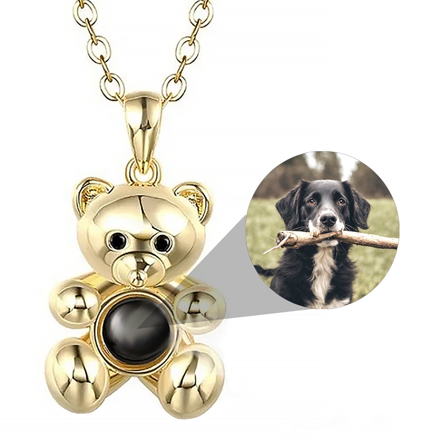 Teddy bear photo projection necklace with your photo